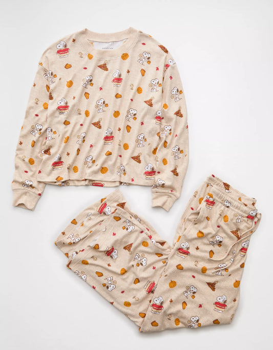 PRE ORDER-AE Luxe Plush Snoopy Fall Long-Sleeve & Pant PJ Set