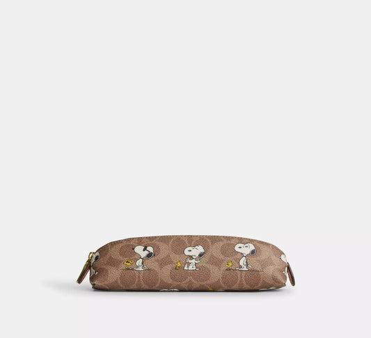 PRE ORDER-Coach X Peanuts Pencil Case In Signature Canvas With Snoopy Print