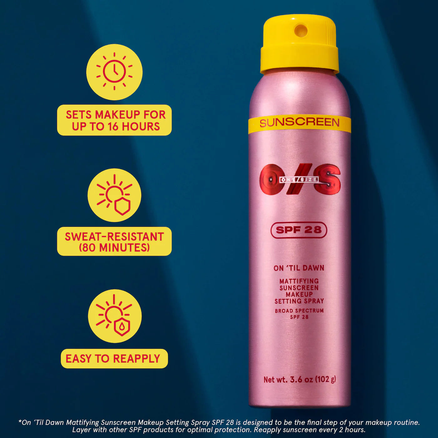 PRE ORDER-On 'Til Dawn Mattifying Sunscreen Makeup Setting Spray SPF 28
